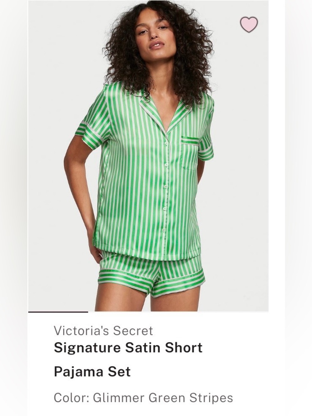 Victoria's Secret Satin Short Pajama Set - Green Stripe